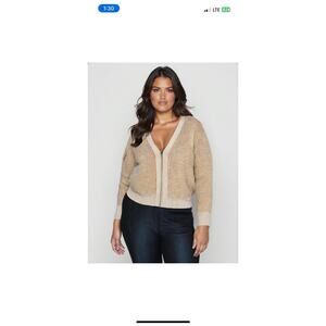 Simply Vera Vera Wang Oatmeal Gold Zip-Up Sweater Size XXL Casual Office Varsity